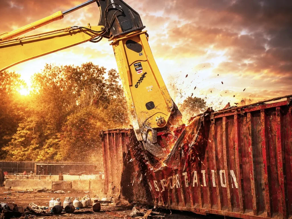 Indeco hydraulic attachment working on a demolition site